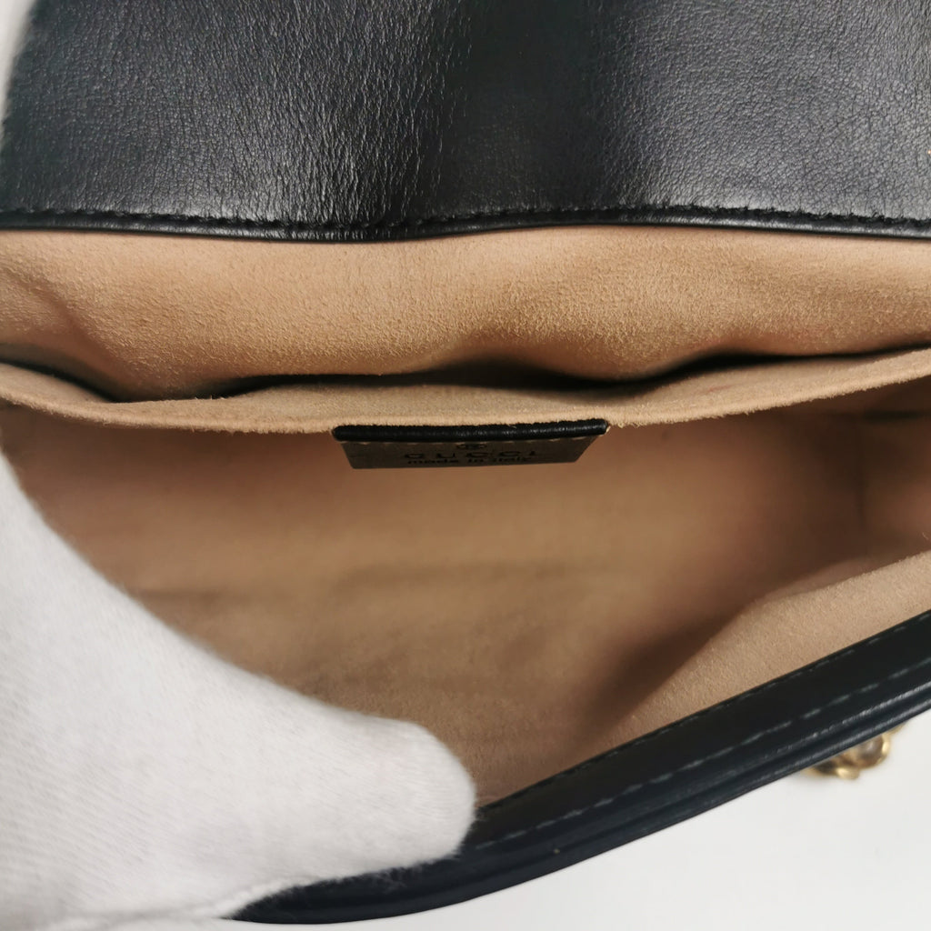 Gucci GG Marmont Mini Black MatelassÃƒÆ’Ã‚Â© Leather Gold