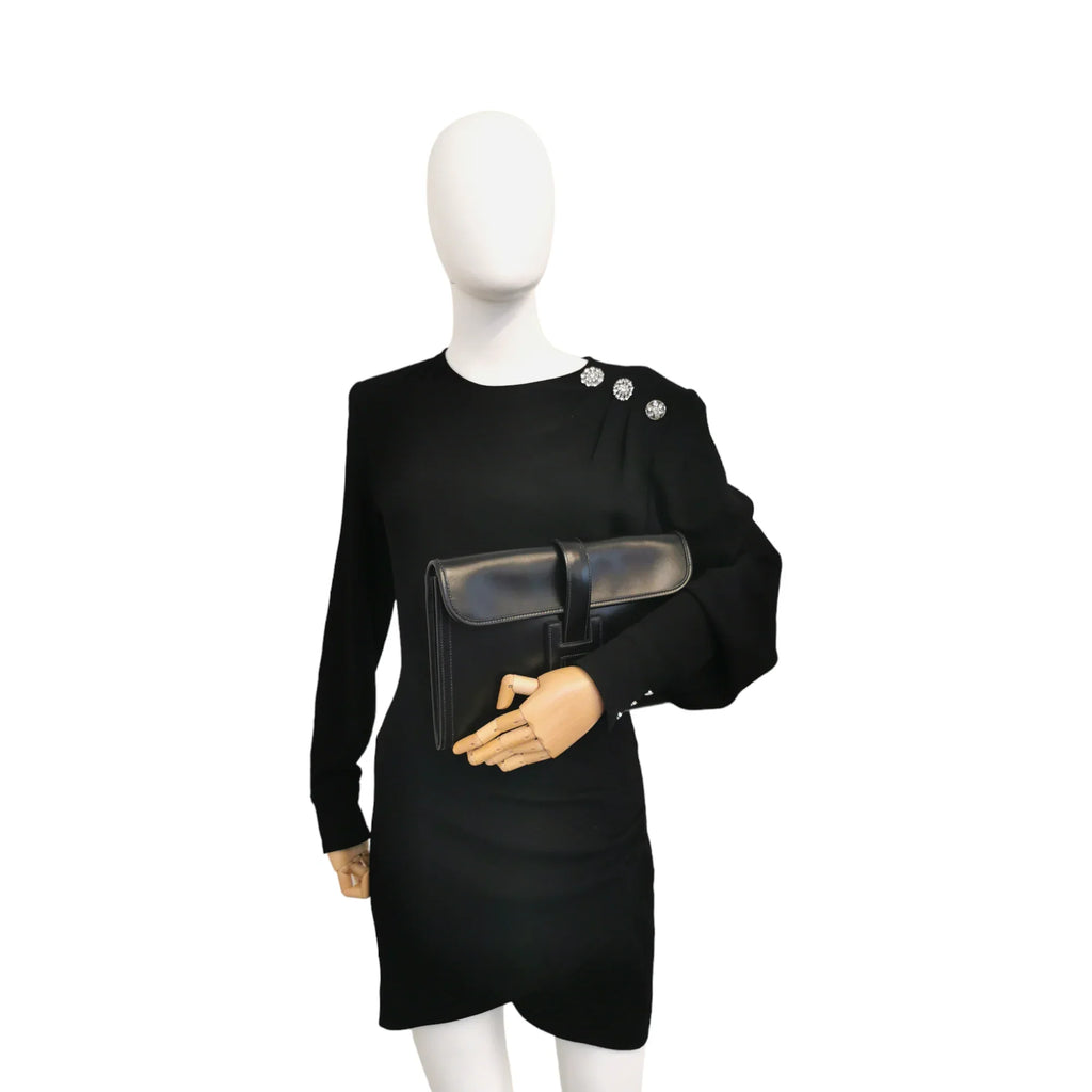 HermÃƒÆ’Ã‚Â¨s Jige Elan Clutch Small Black Box Calfskin