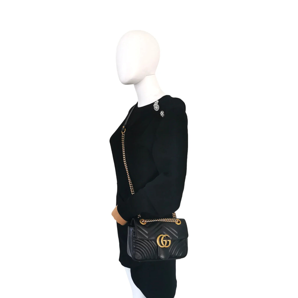Gucci GG Marmont Mini Black MatelassÃƒÆ’Ã‚Â© Leather Gold