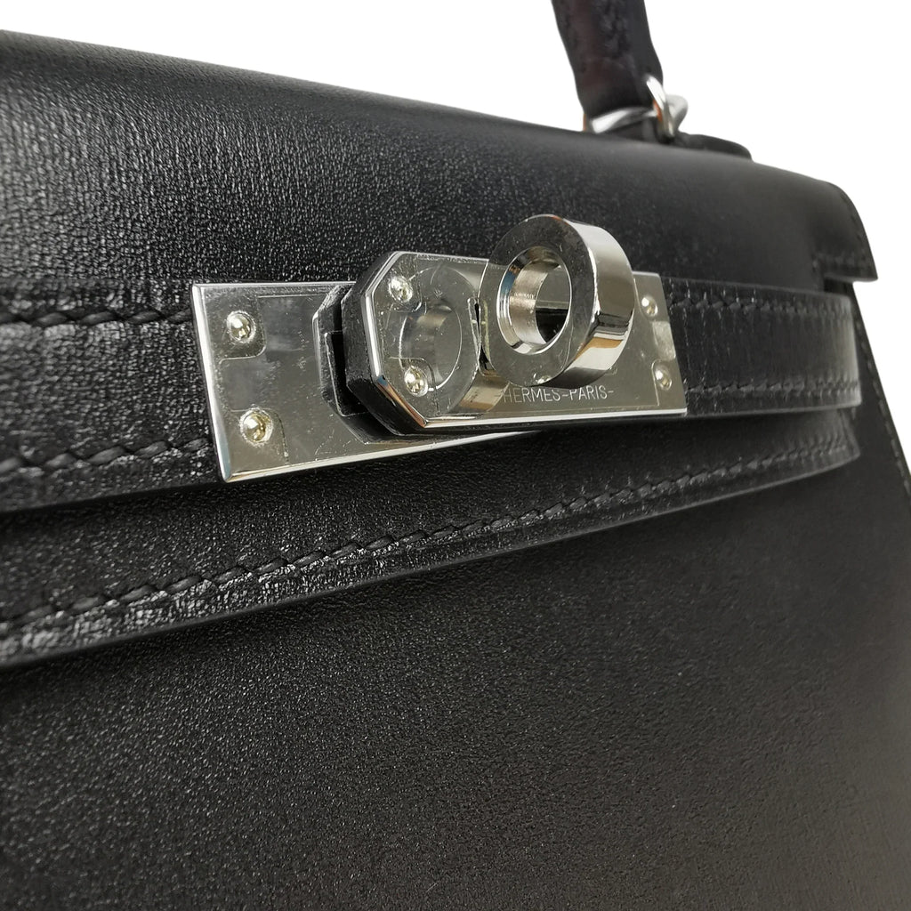 HermÃƒÆ’Ã‚Â¨s Kelly Mini Black Box Calfskin Palladium