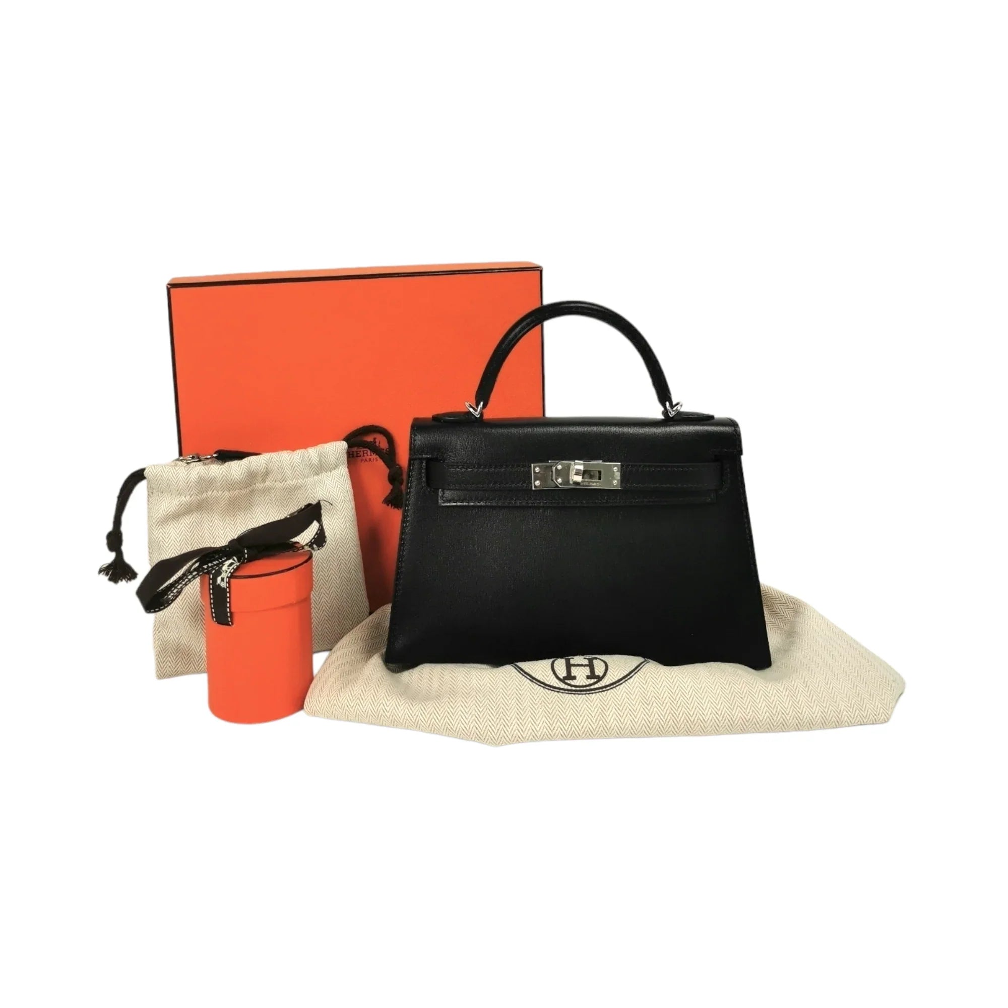HermÃƒÆ’Ã‚Â¨s Kelly Mini Black Box Calfskin Palladium
