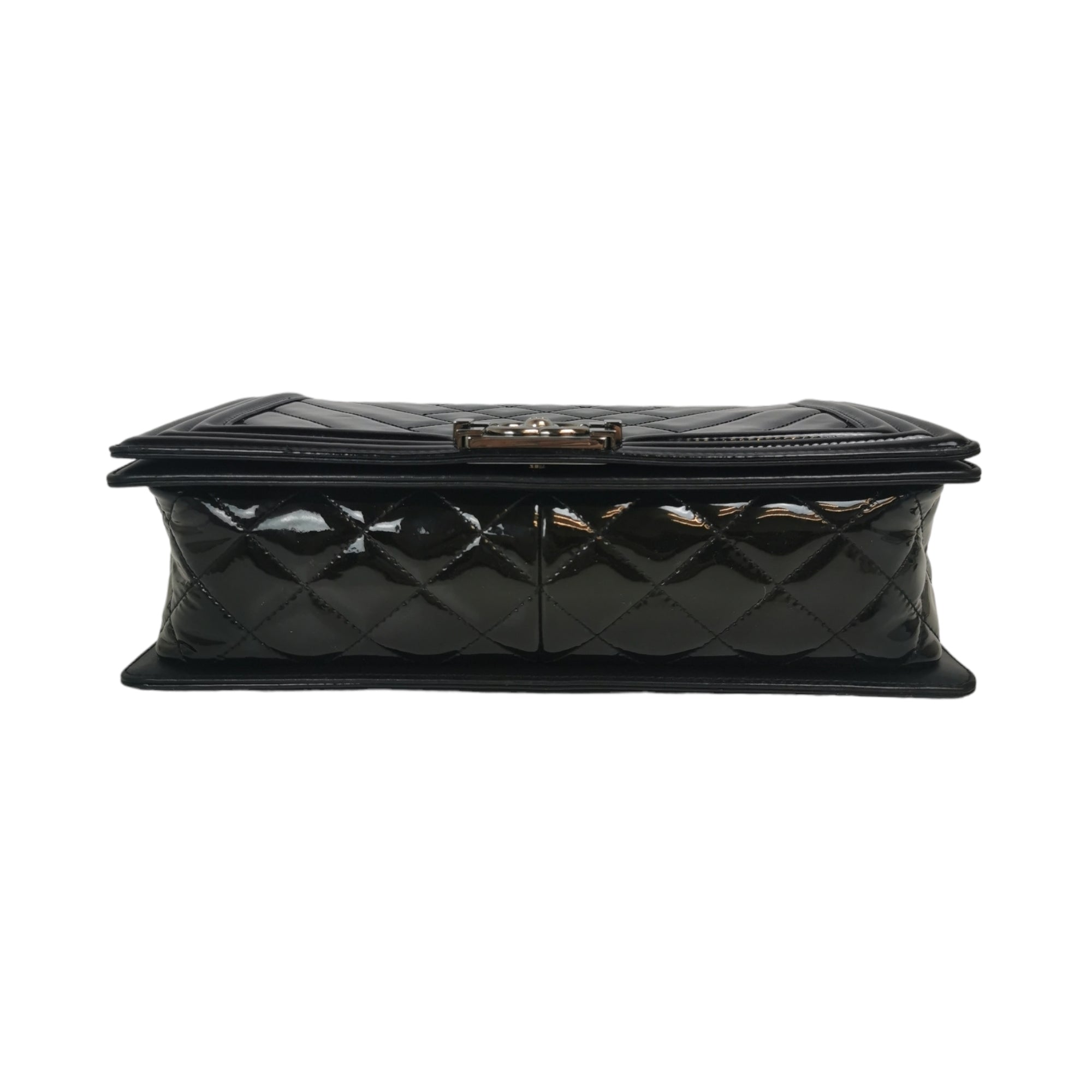 Chanel Boy Large Black Patent Leather Silver