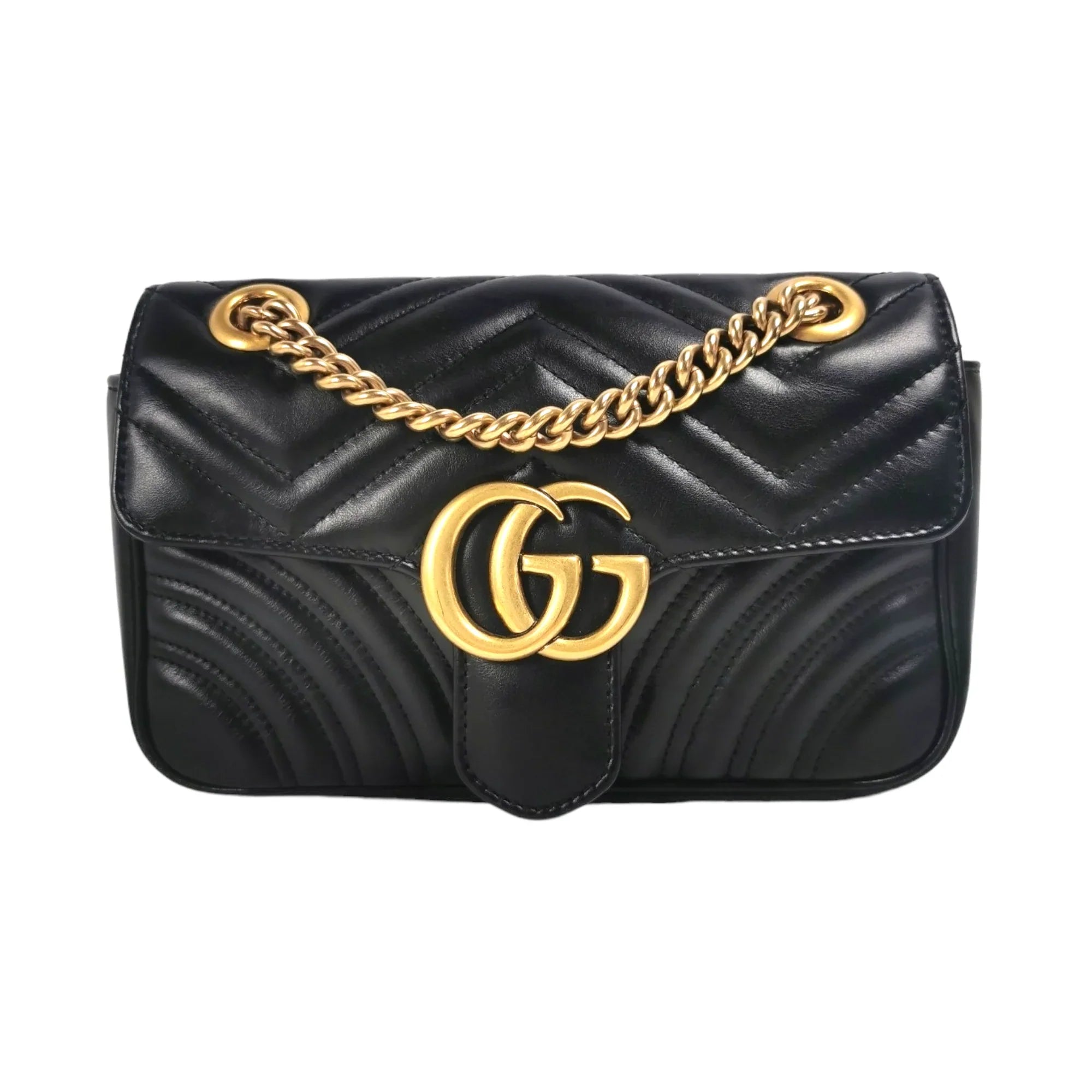 Gucci GG Marmont Mini Black MatelassÃƒÆ’Ã‚Â© Leather Gold