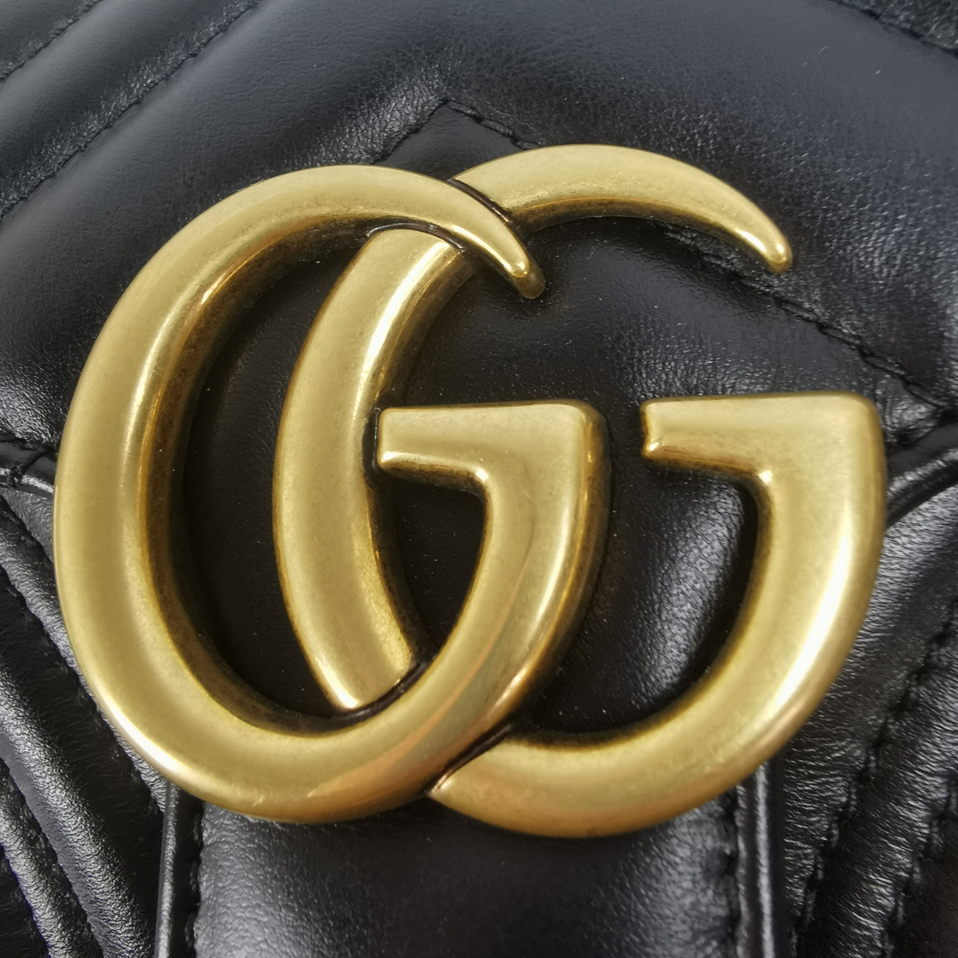 Gucci GG Marmont Mini Black MatelassÃƒÆ’Ã‚Â© Leather Gold