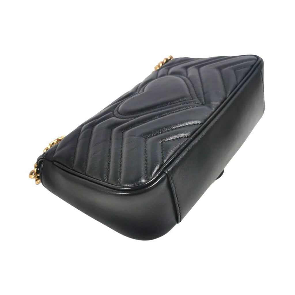 Gucci GG Marmont Mini Black MatelassÃƒÆ’Ã‚Â© Leather Gold