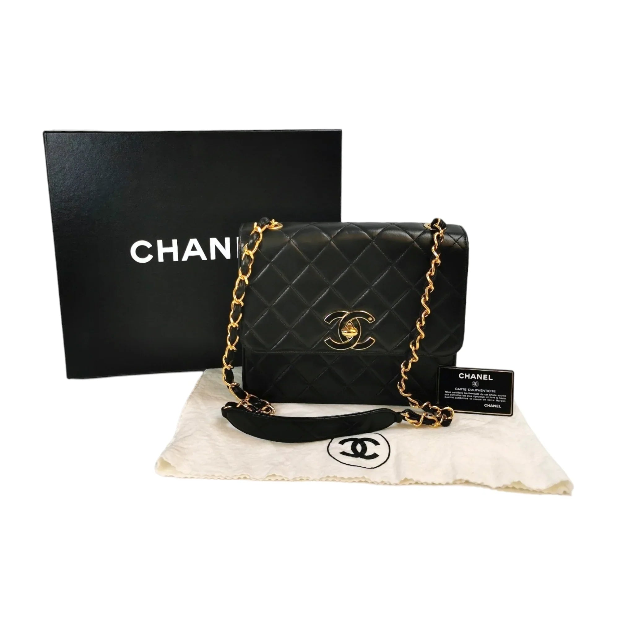 Vintage Chanel Flap Bag Black Lambskin Gold