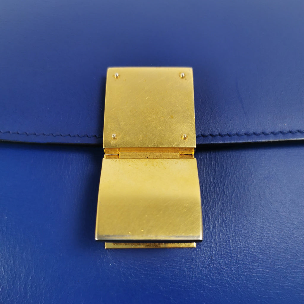 Celine Classic Medium Blue Box Leather Gold