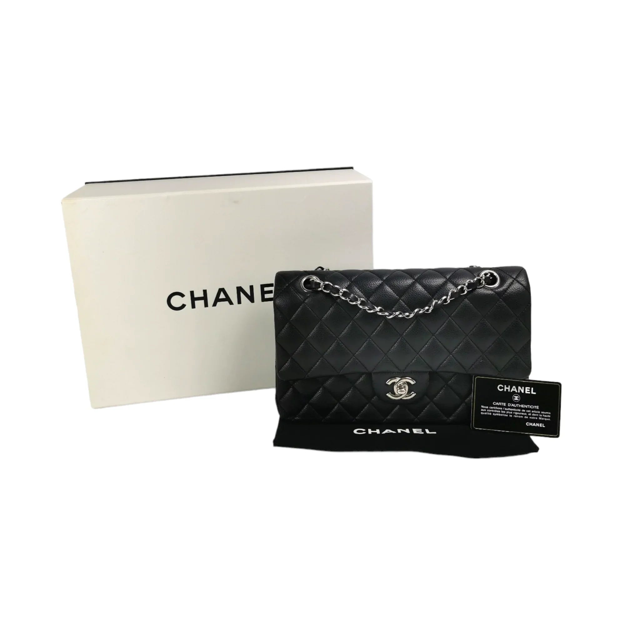 Chanel Classic Double Flap Medium Black Caviar Silver