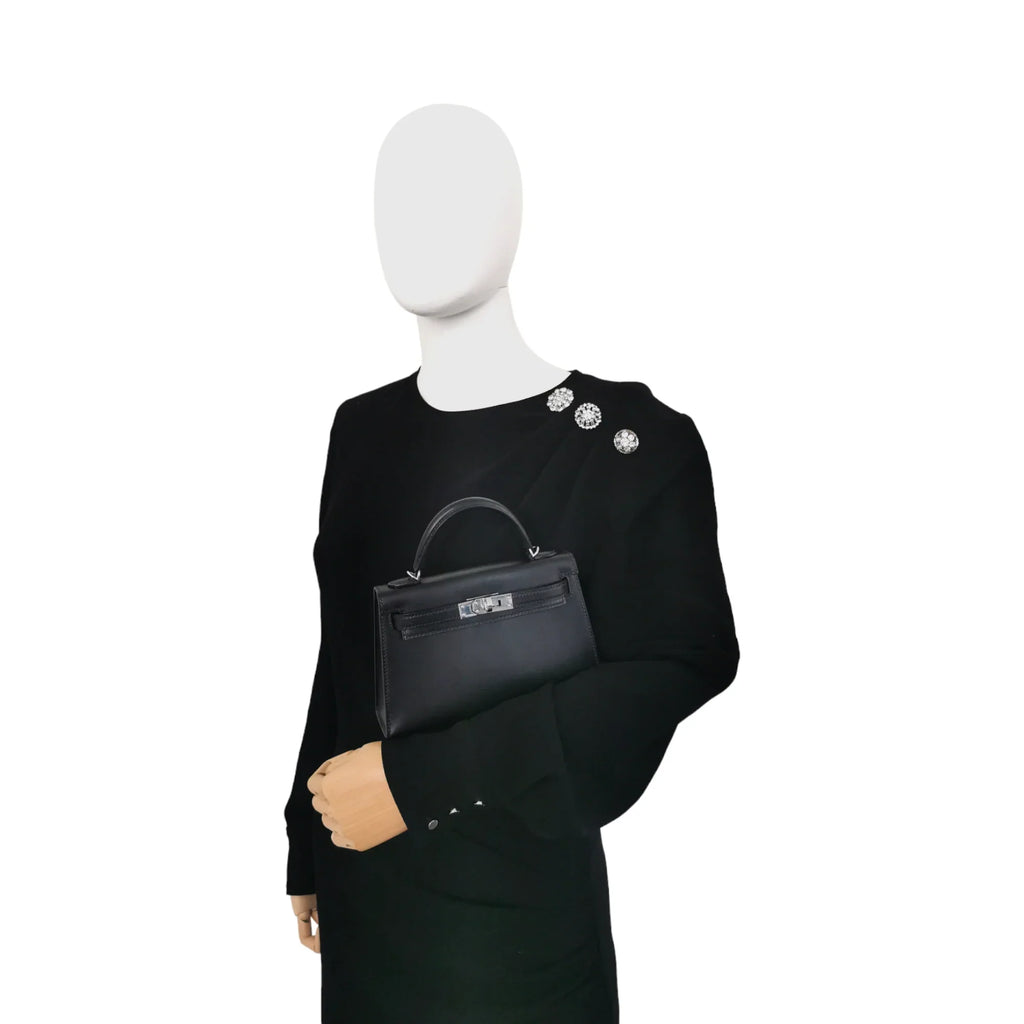 HermÃƒÆ’Ã‚Â¨s Kelly Mini Black Box Calfskin Palladium
