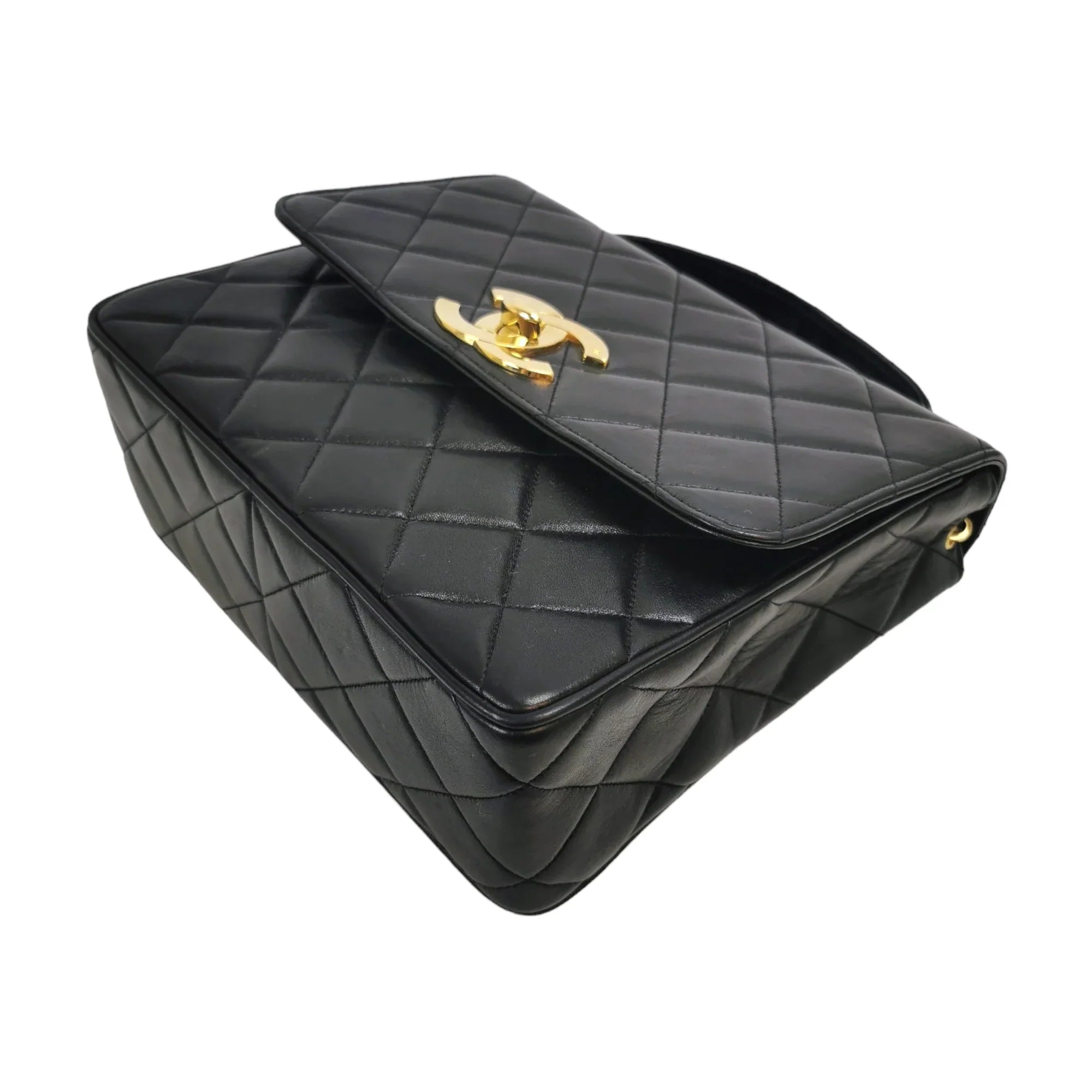 Vintage Chanel Flap Bag Black Lambskin Gold