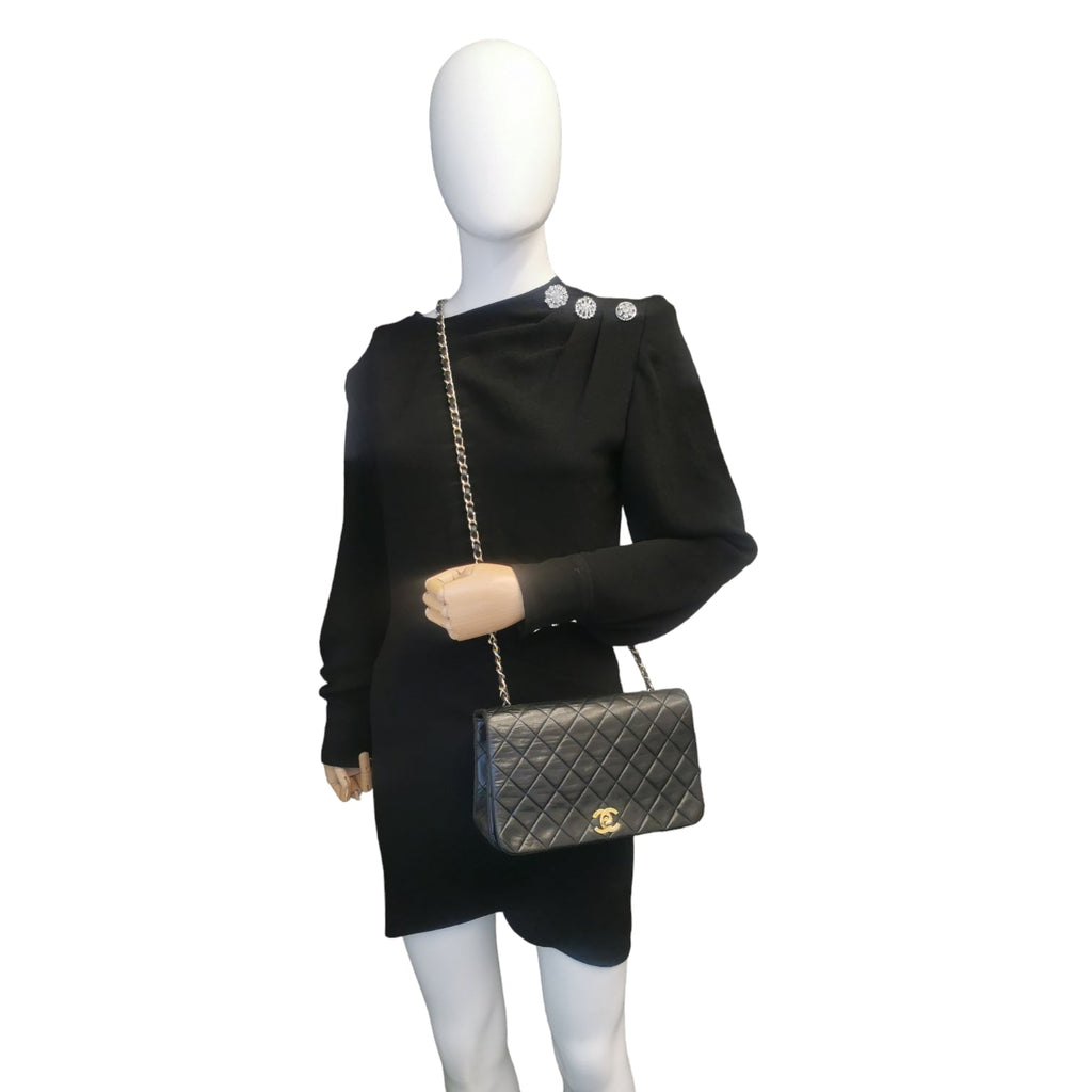 Chanel Full Flap Bag Small Black Lambskin Gold