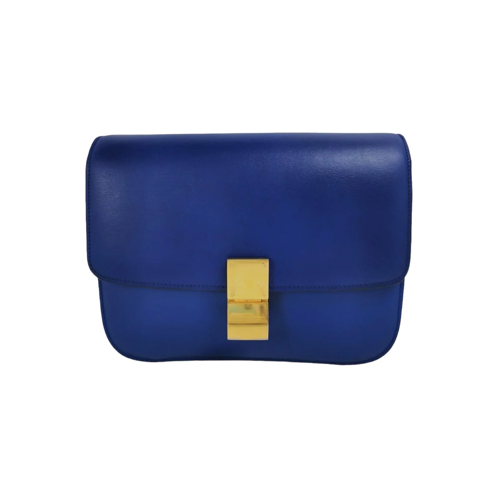 Celine Classic Medium Blue Box Leather Gold