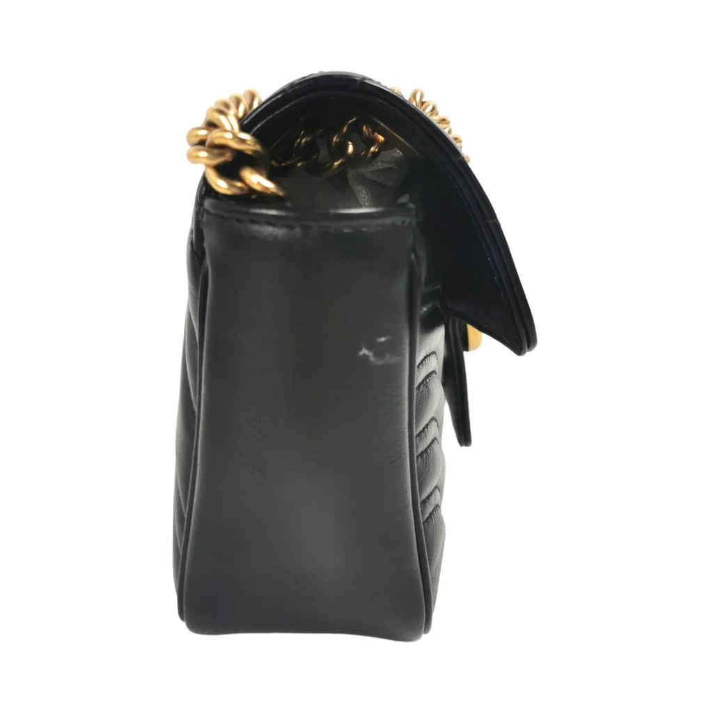 Gucci GG Marmont Mini Black MatelassÃƒÆ’Ã‚Â© Leather Gold