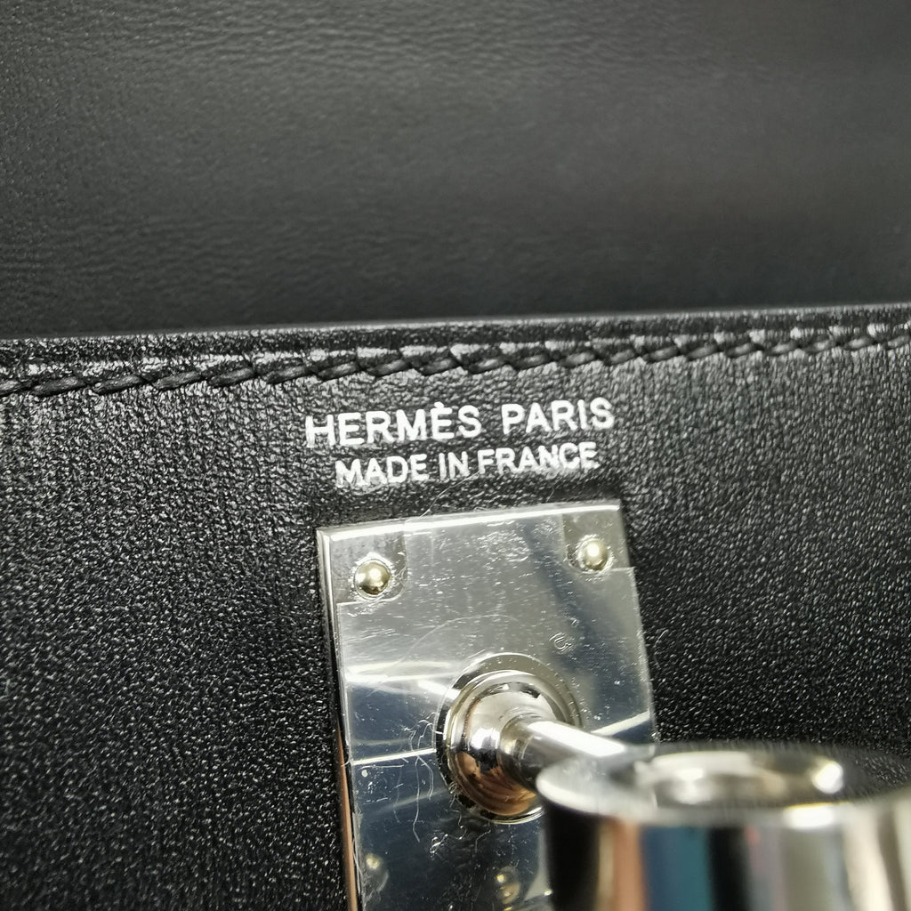 HermÃƒÆ’Ã‚Â¨s Kelly Mini Black Box Calfskin Palladium