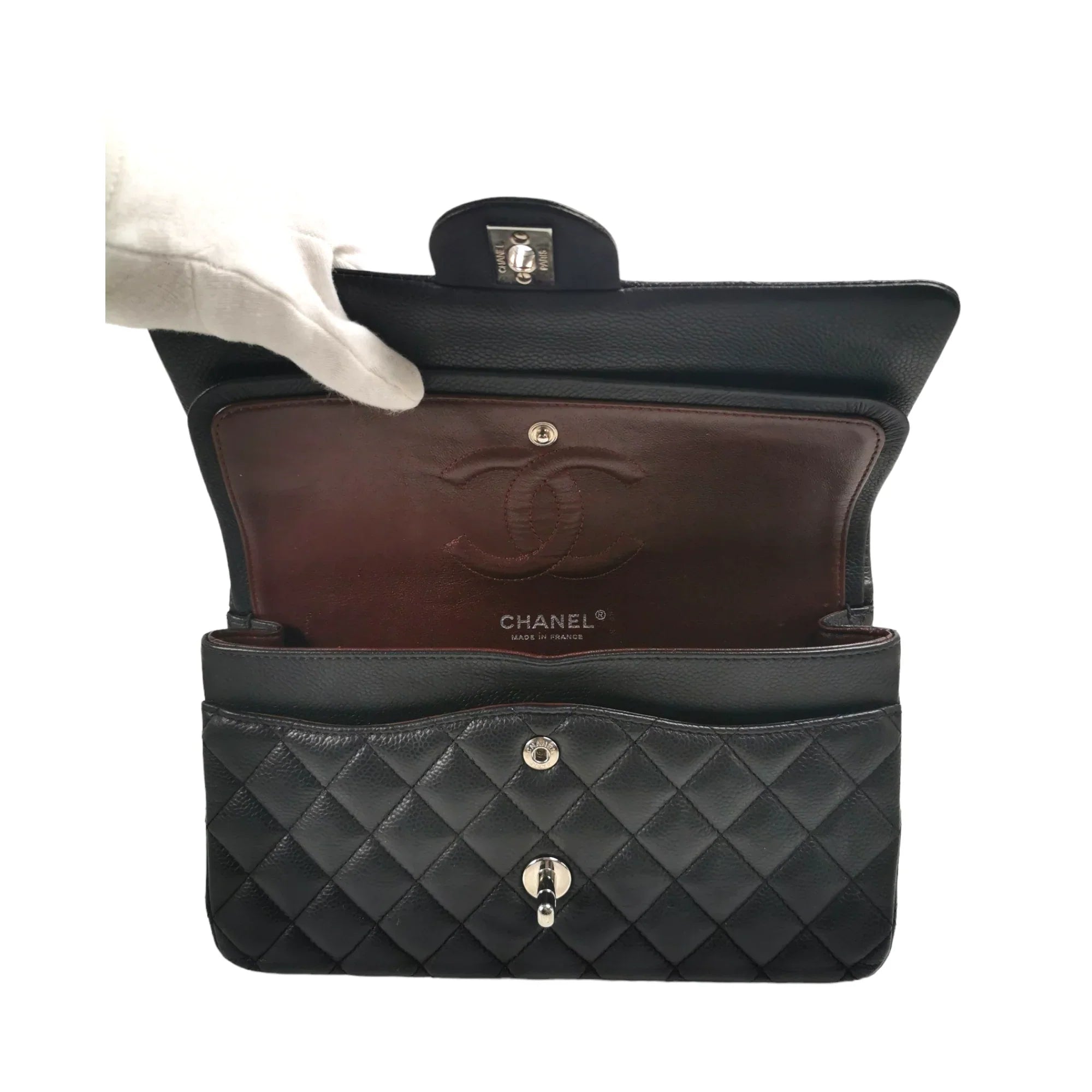 Chanel Classic Double Flap Medium Black Caviar Silver