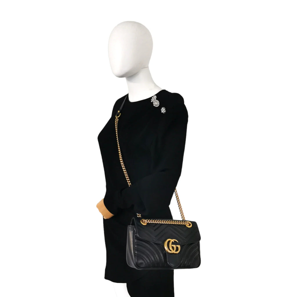 Gucci GG Marmont Small Black MatelassÃƒÆ’Ã‚Â© Leather