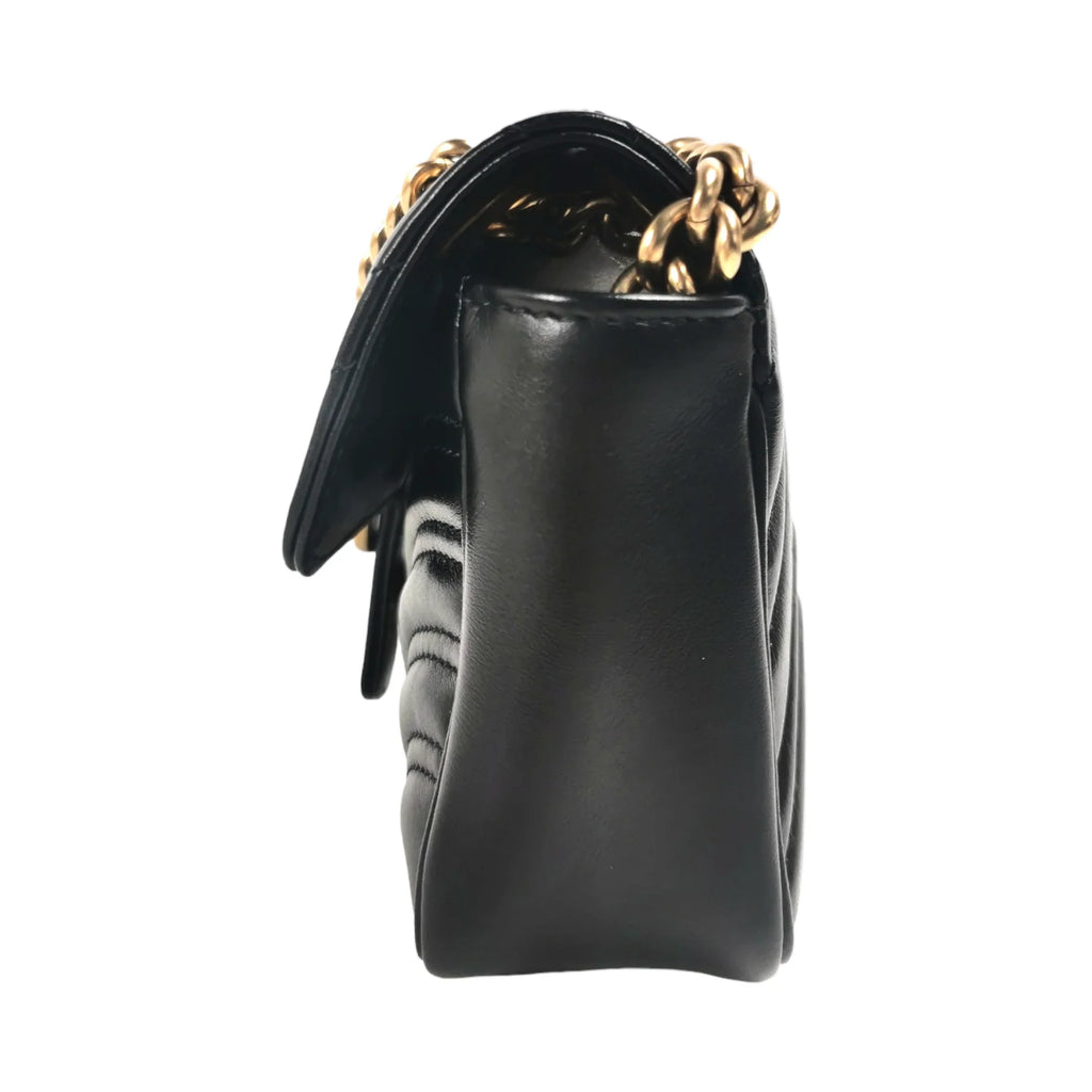 Gucci GG Marmont Mini Black MatelassÃƒÆ’Ã‚Â© Leather Gold