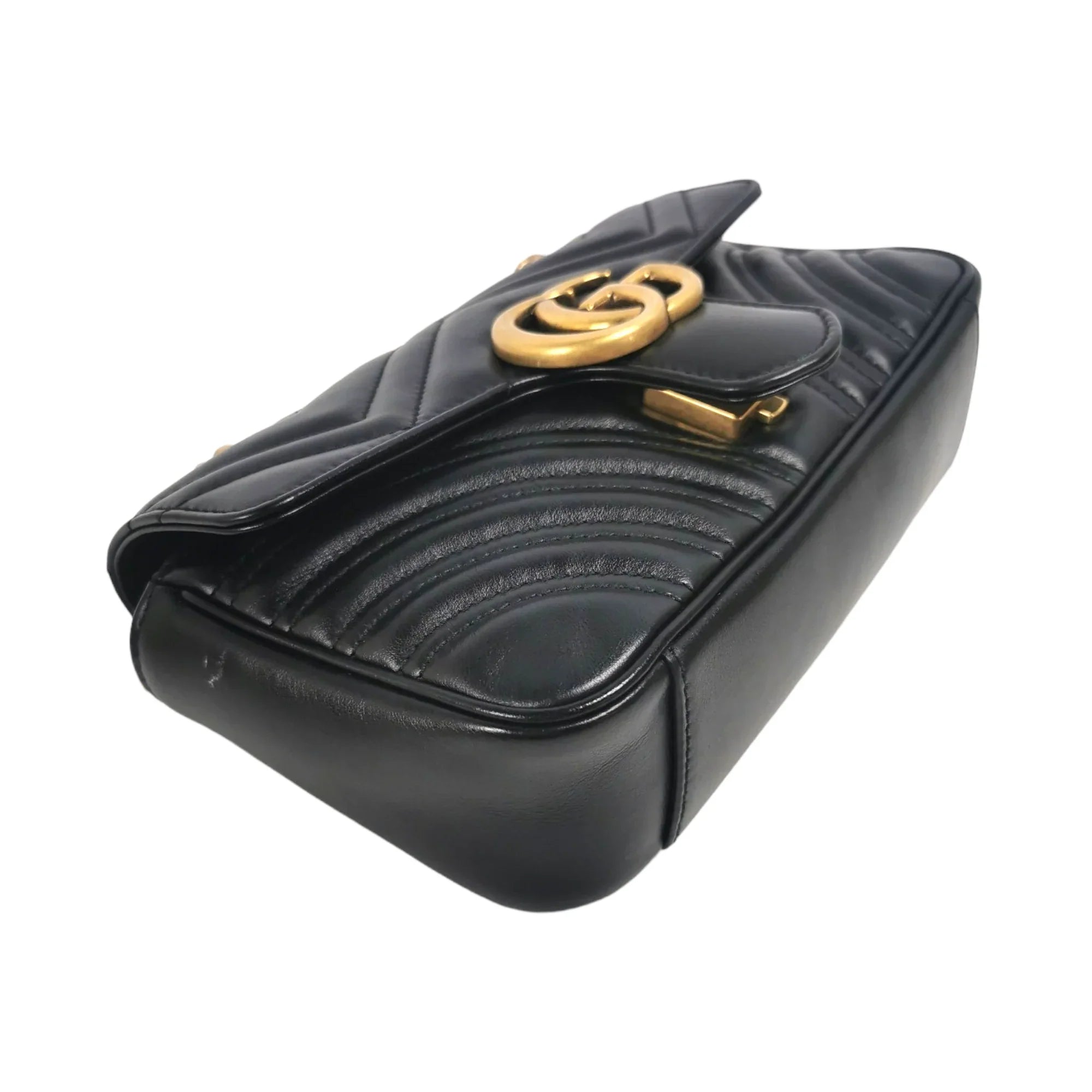 Gucci GG Marmont Mini Black MatelassÃƒÆ’Ã‚Â© Leather Gold