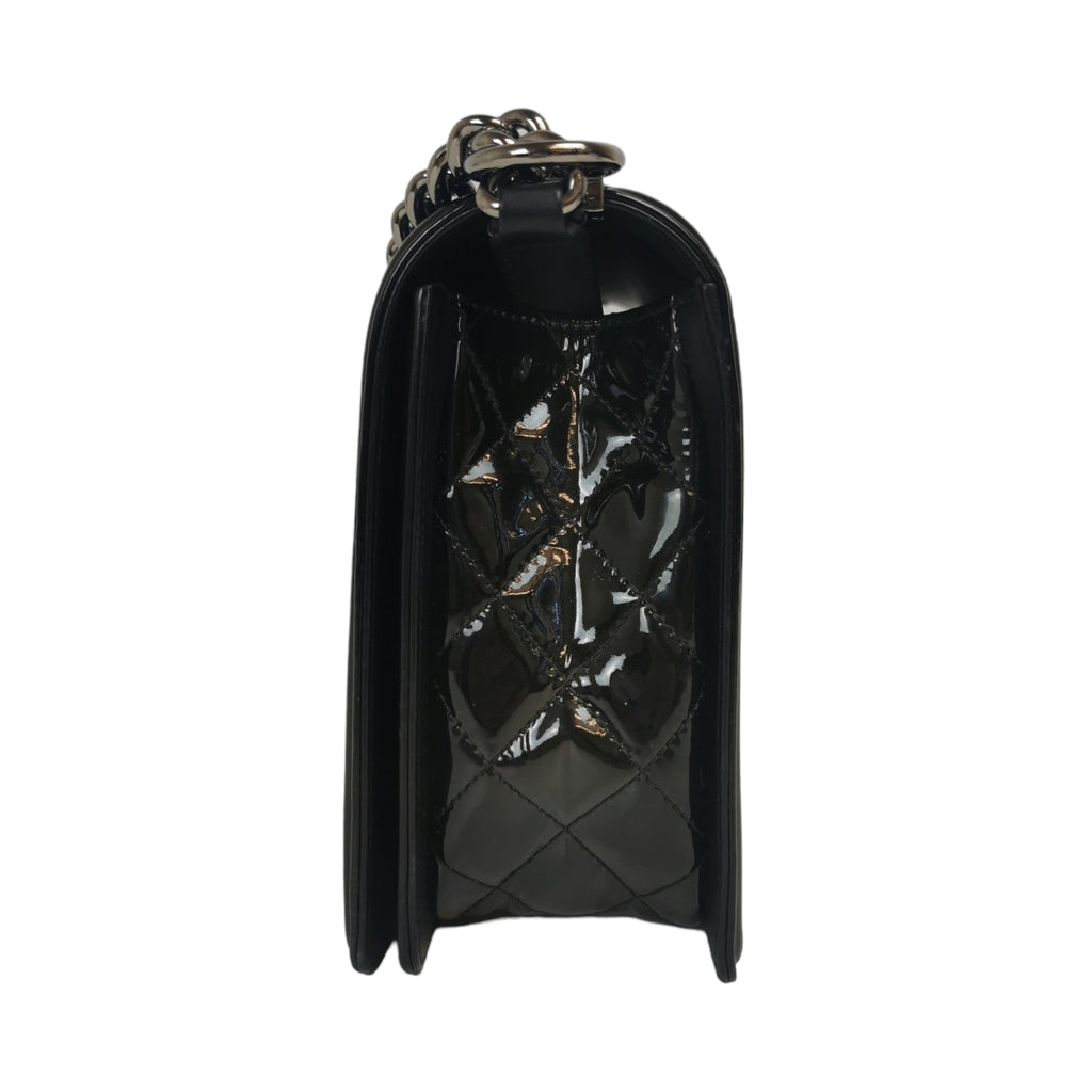 Chanel Boy Large Black Patent Leather Silver