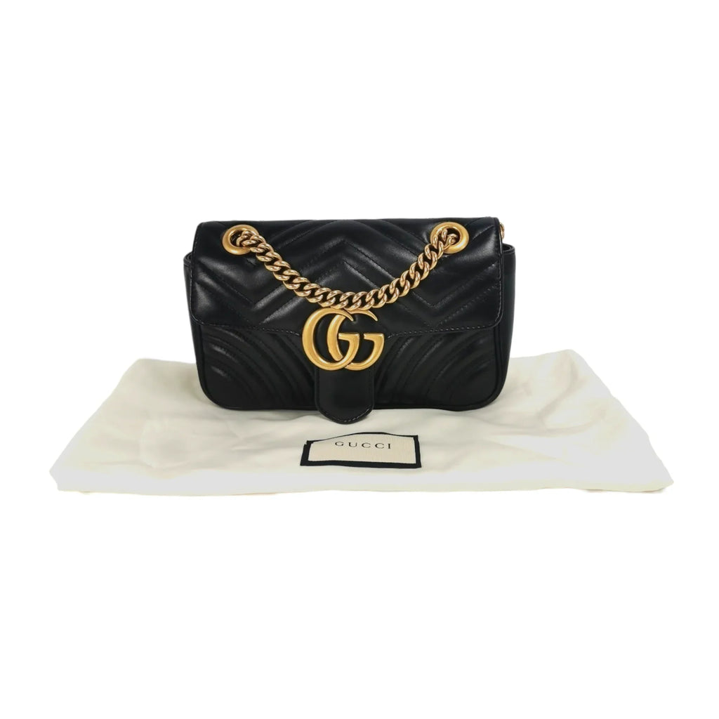 Gucci GG Marmont Mini Black MatelassÃƒÆ’Ã‚Â© Leather Gold