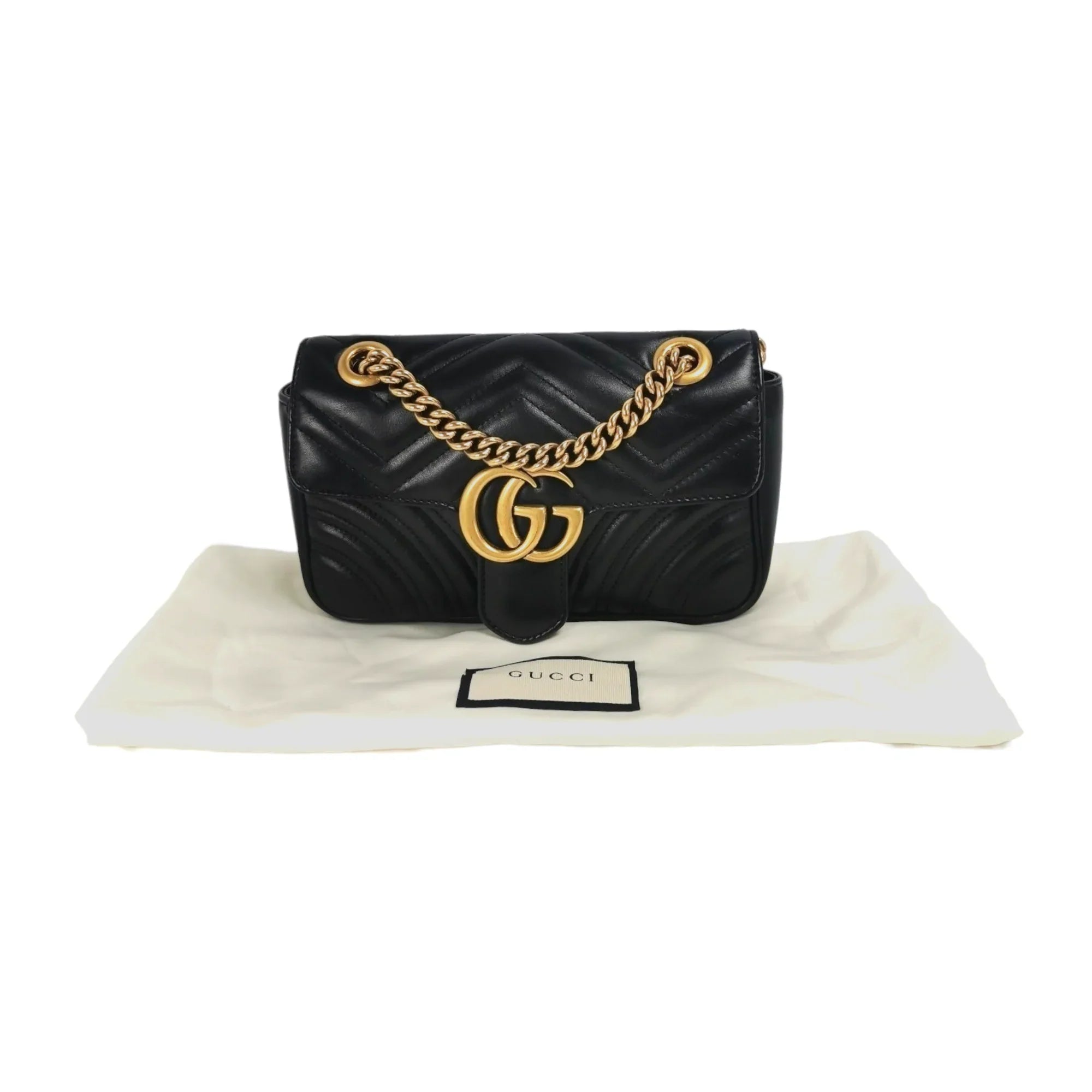 Gucci GG Marmont Mini Black MatelassÃƒÆ’Ã‚Â© Leather Gold