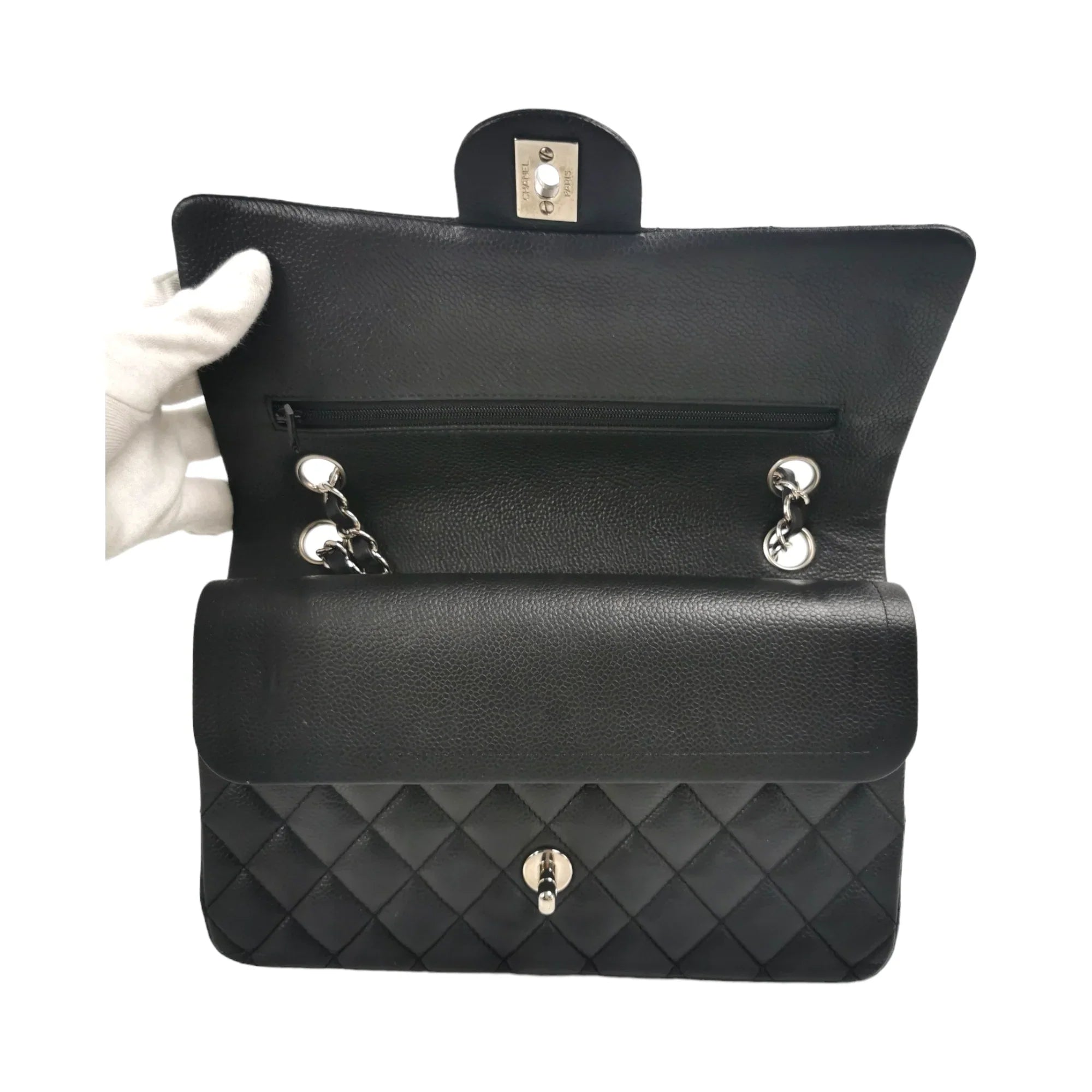 Chanel Classic Double Flap Medium Black Caviar Silver