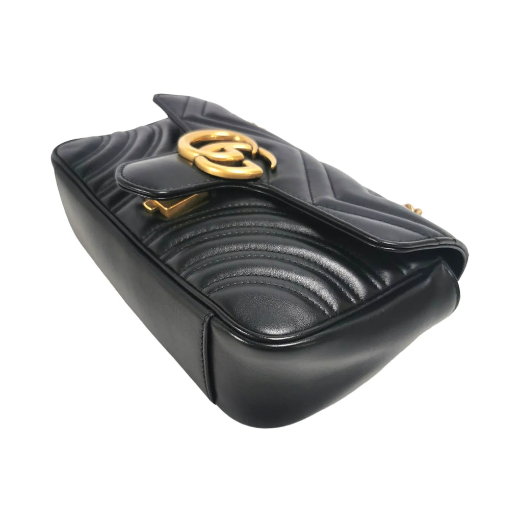 Gucci GG Marmont Mini Black MatelassÃƒÆ’Ã‚Â© Leather Gold