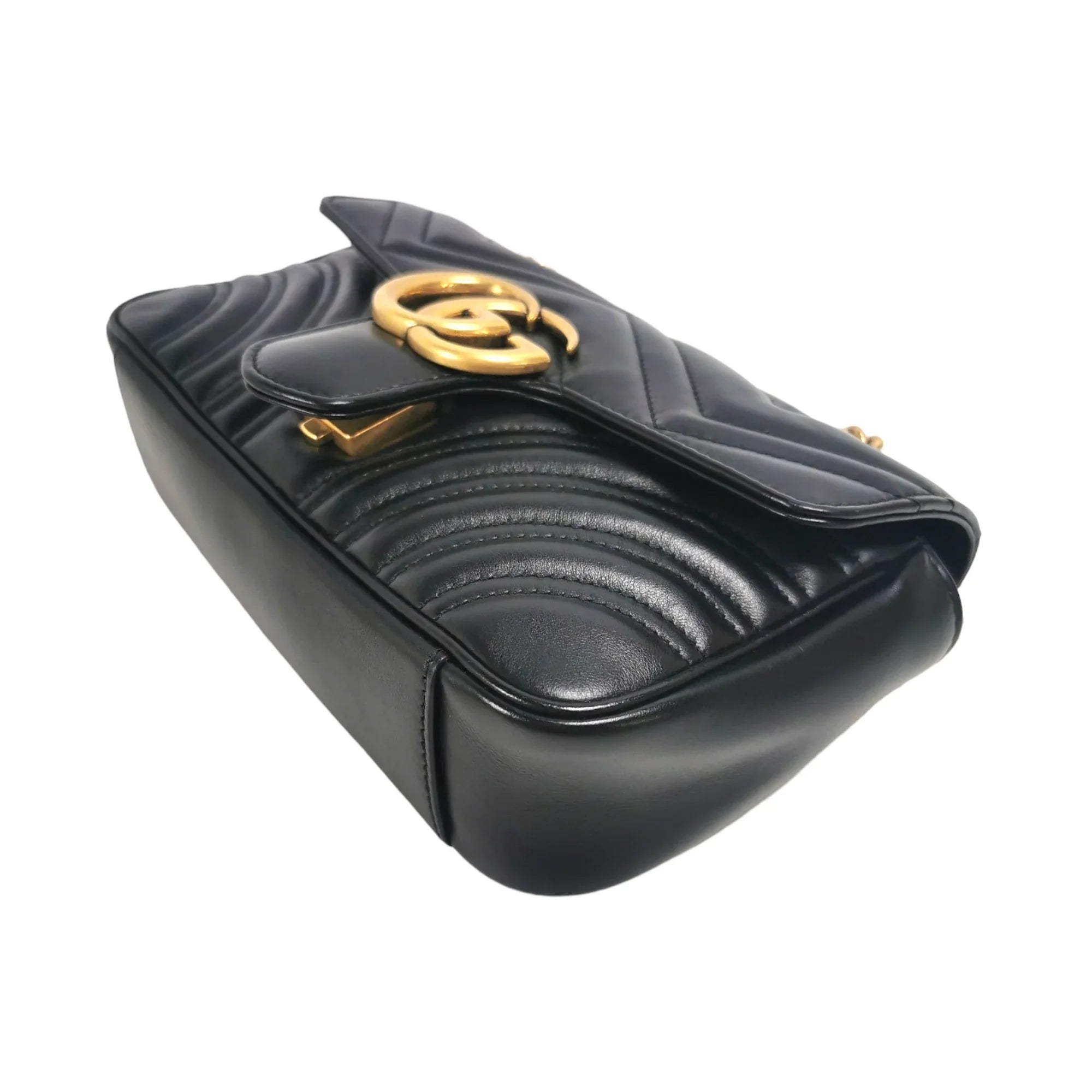 Gucci GG Marmont Mini Black MatelassÃƒÆ’Ã‚Â© Leather Gold