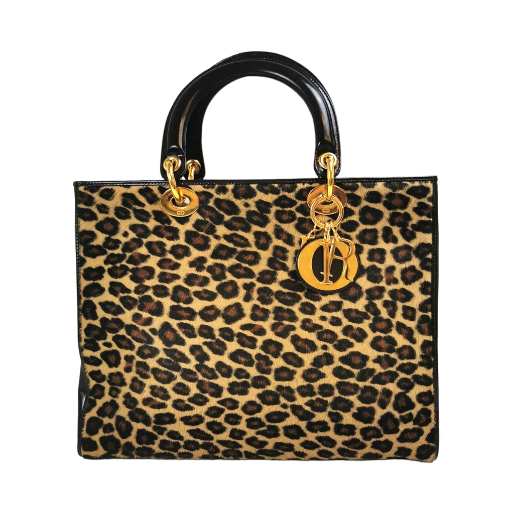 Dior Lady Dior Large Leopard Print Calfhair