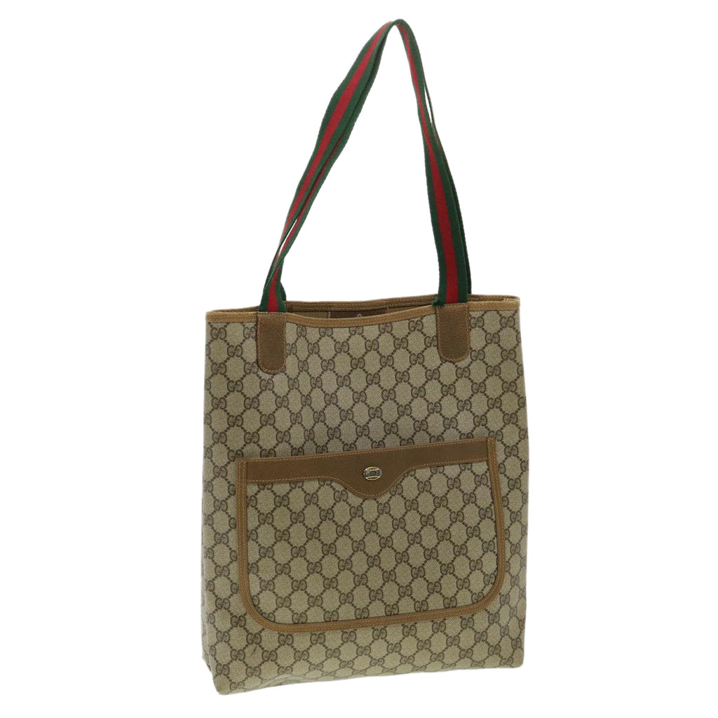 GUCCI Web Sherry Line GG Canvas Tote Bag PVC Leather Beige Green Red ro546