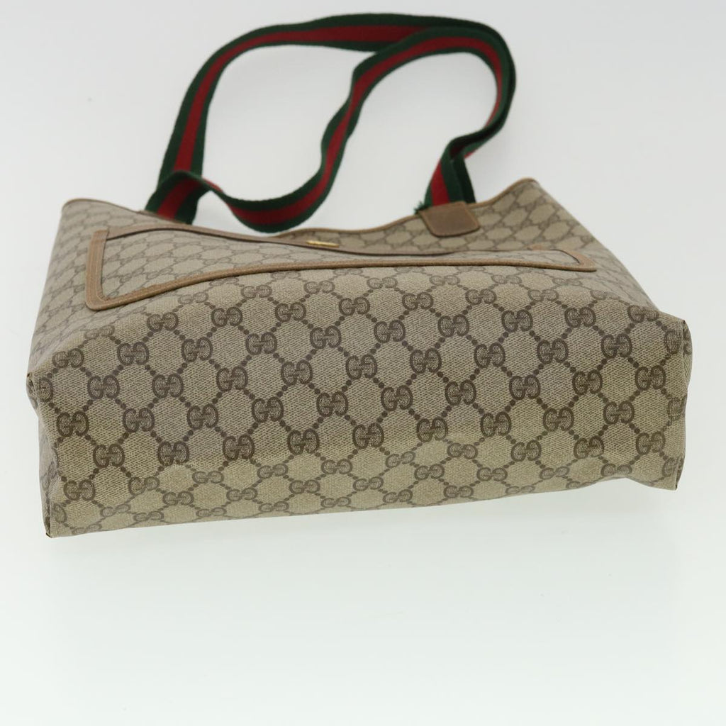 GUCCI Web Sherry Line GG Canvas Tote Bag PVC Leather Beige Green Red ro546