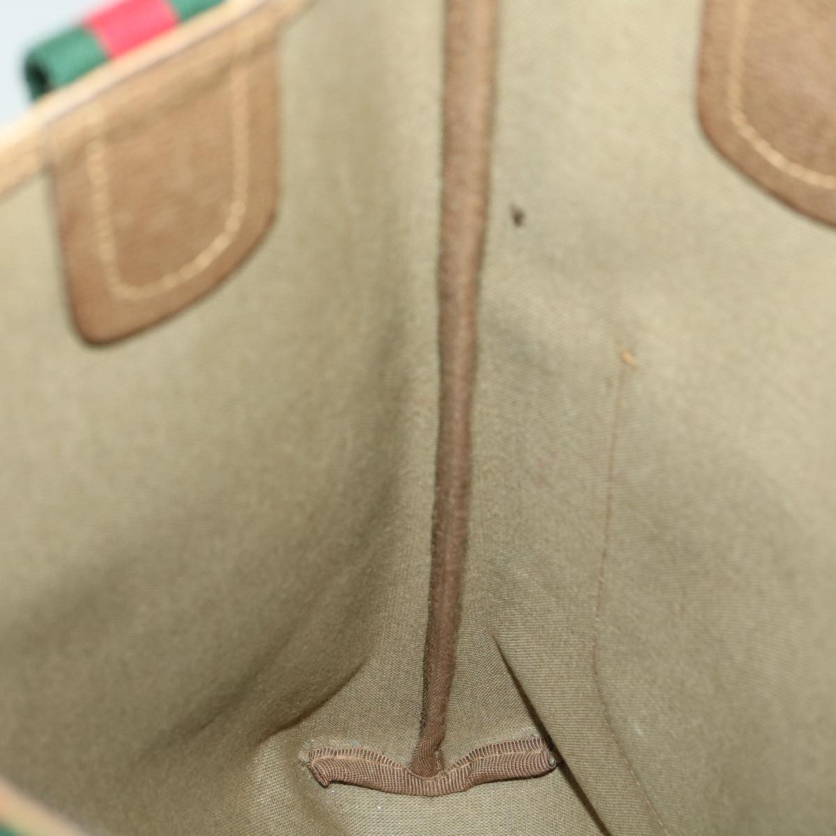 GUCCI Web Sherry Line GG Canvas Tote Bag PVC Leather Beige Green Red ro546