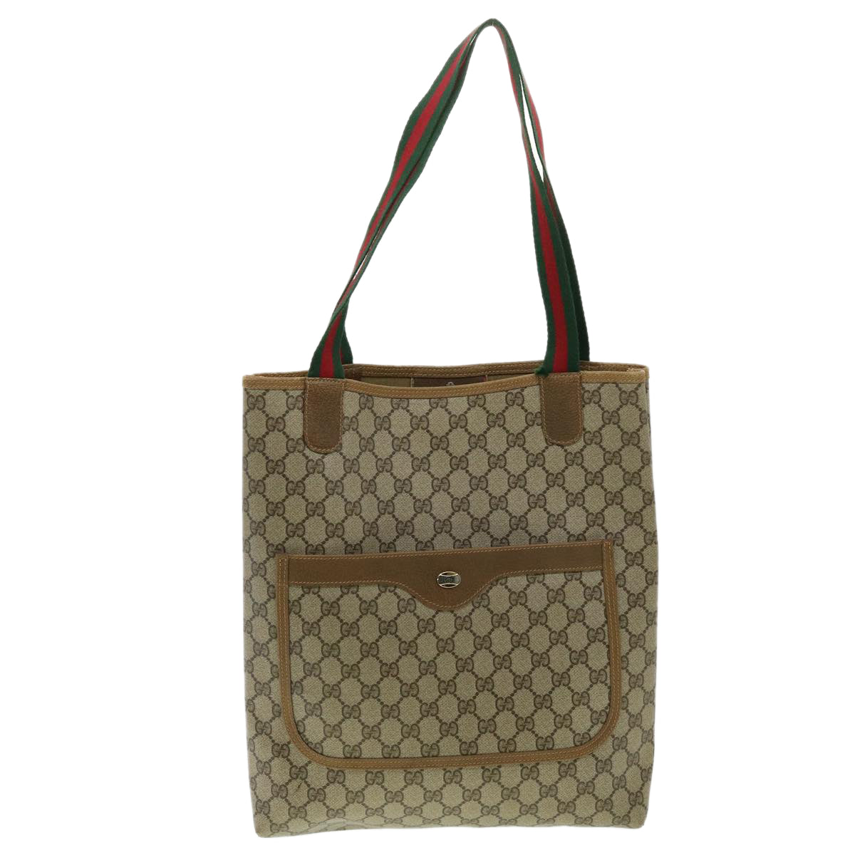 GUCCI Web Sherry Line GG Canvas Tote Bag PVC Leather Beige Green Red ro546