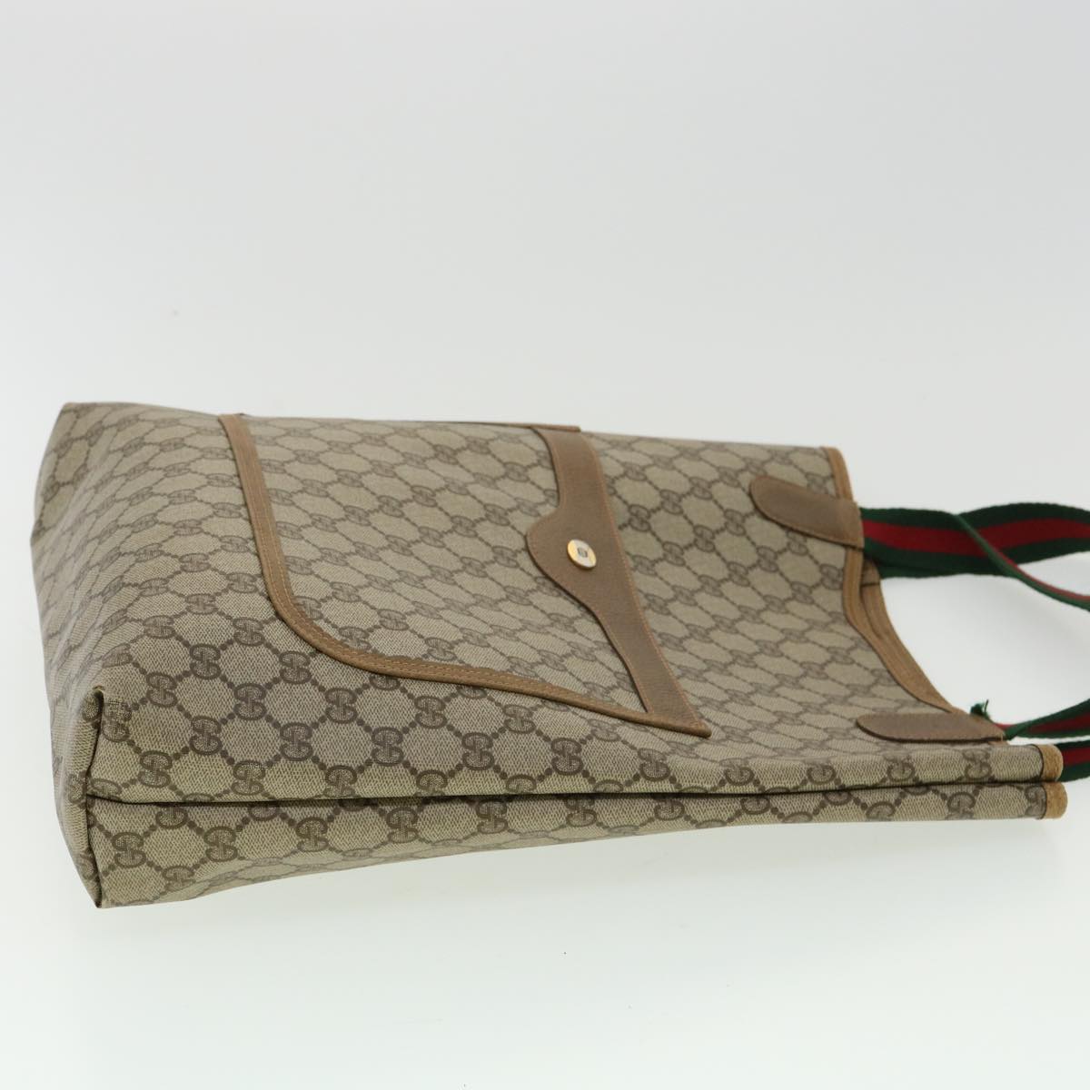 GUCCI Web Sherry Line GG Canvas Tote Bag PVC Leather Beige Green Red ro546