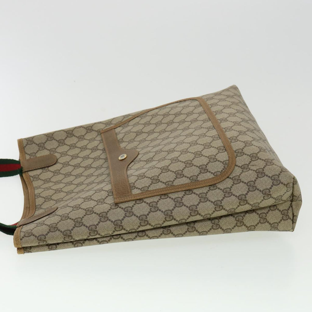 GUCCI Web Sherry Line GG Canvas Tote Bag PVC Leather Beige Green Red ro546
