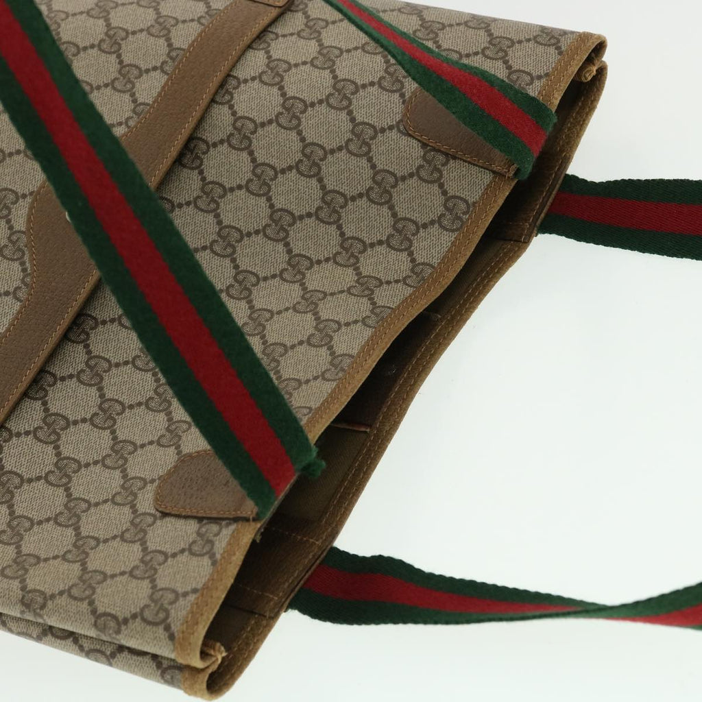 GUCCI Web Sherry Line GG Canvas Tote Bag PVC Leather Beige Green Red ro546