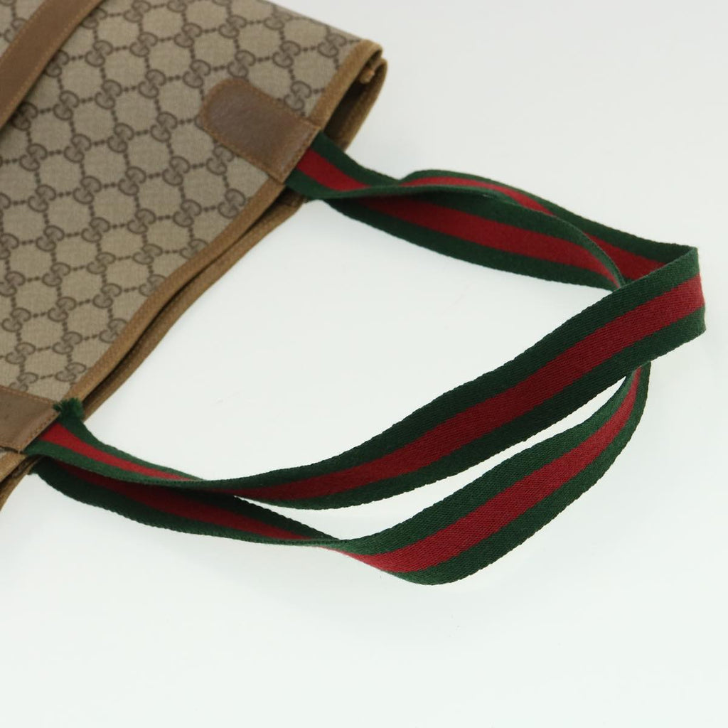GUCCI Web Sherry Line GG Canvas Tote Bag PVC Leather Beige Green Red ro546