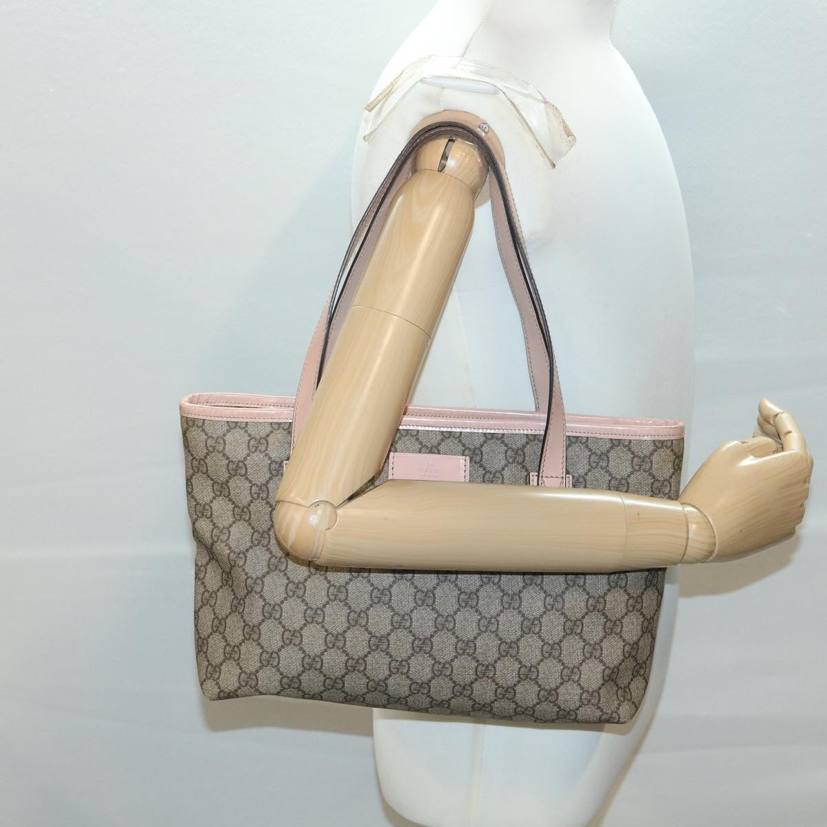 GUCCI GG Canvas Tote Bag PVC Leather Beige ro554