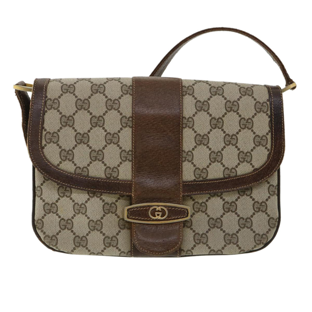 GUCCI GG Canvas Shoulder Bag PVC Leather Beige ro555