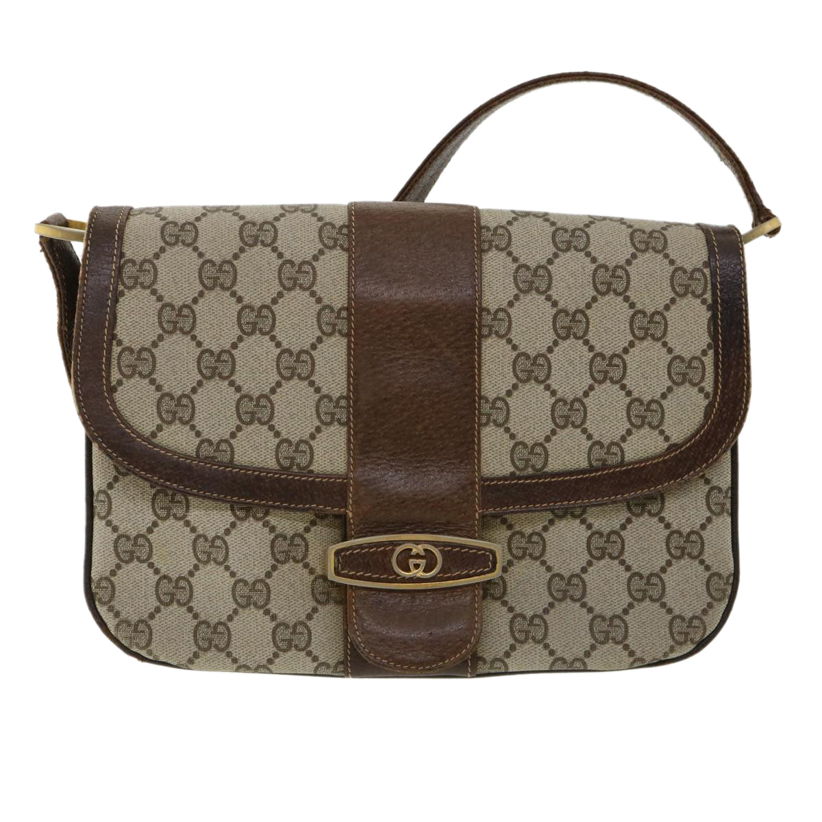 GUCCI GG Canvas Shoulder Bag PVC Leather Beige ro555