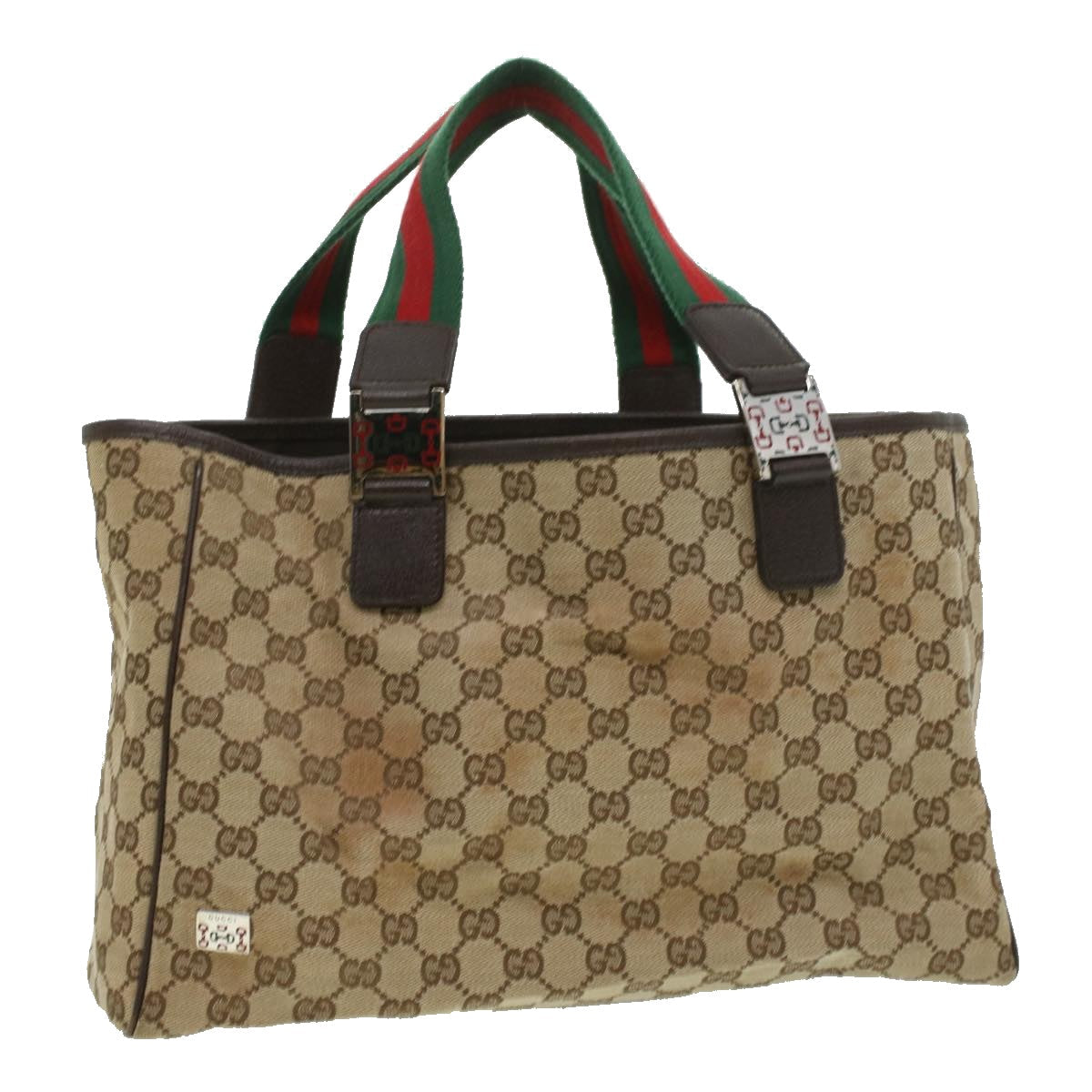 GUCCI GG Canvas Web Sherry Line Tote Bag Beige Red Green ro581