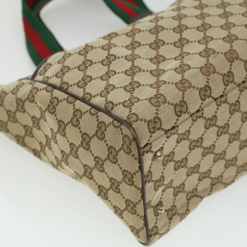 GUCCI GG Canvas Web Sherry Line Tote Bag Beige Red Green ro581