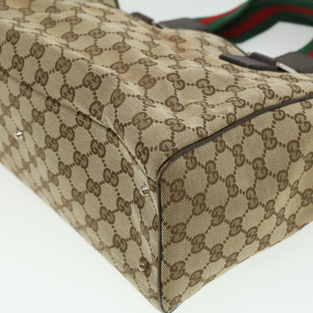 GUCCI GG Canvas Web Sherry Line Tote Bag Beige Red Green ro581