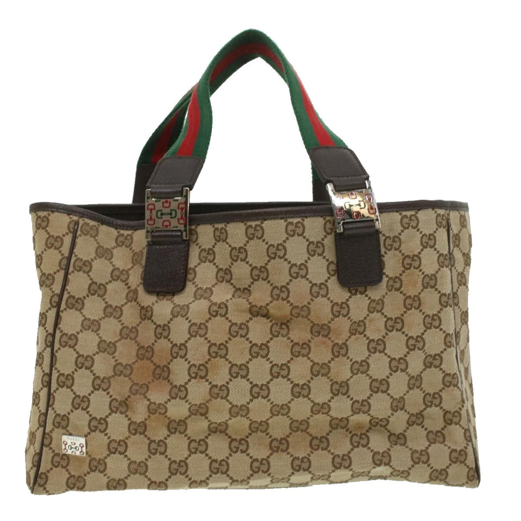 GUCCI GG Canvas Web Sherry Line Tote Bag Beige Red Green ro581