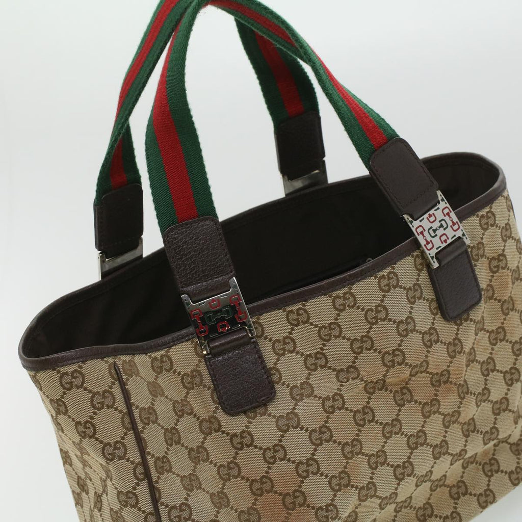 GUCCI GG Canvas Web Sherry Line Tote Bag Beige Red Green ro581