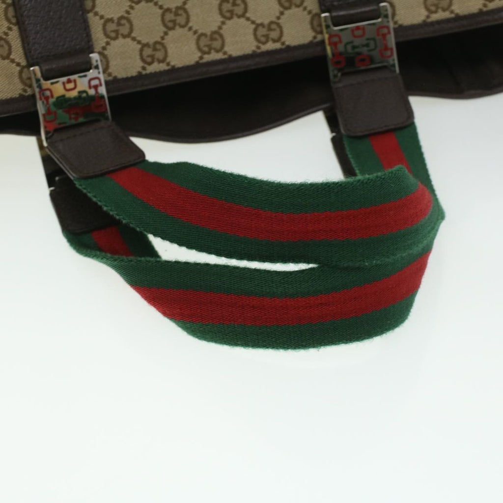 GUCCI GG Canvas Web Sherry Line Tote Bag Beige Red Green ro581