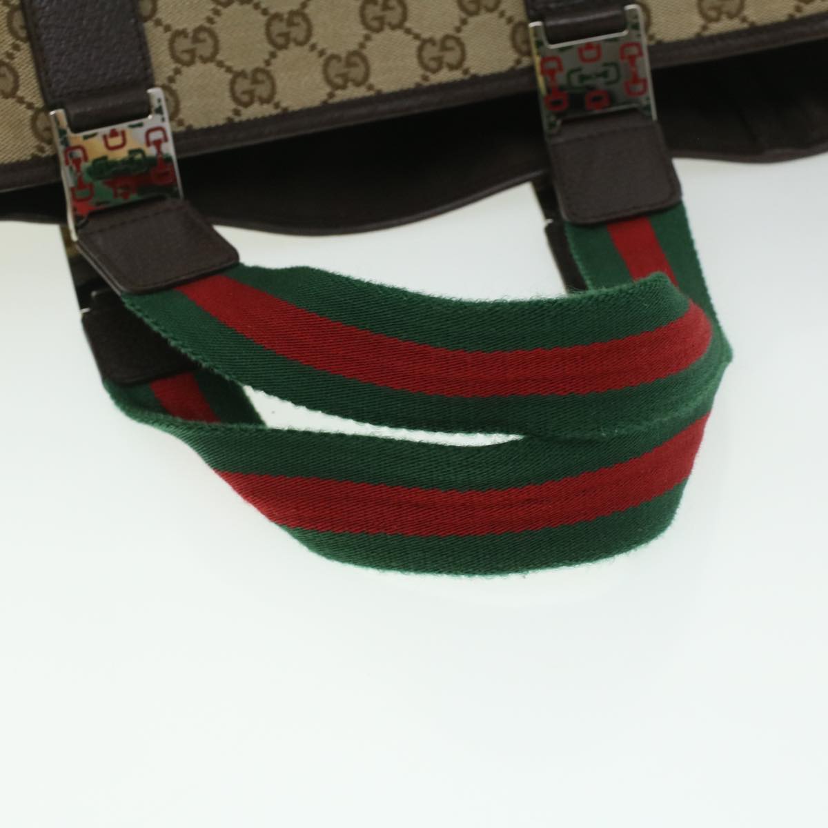GUCCI GG Canvas Web Sherry Line Tote Bag Beige Red Green ro581