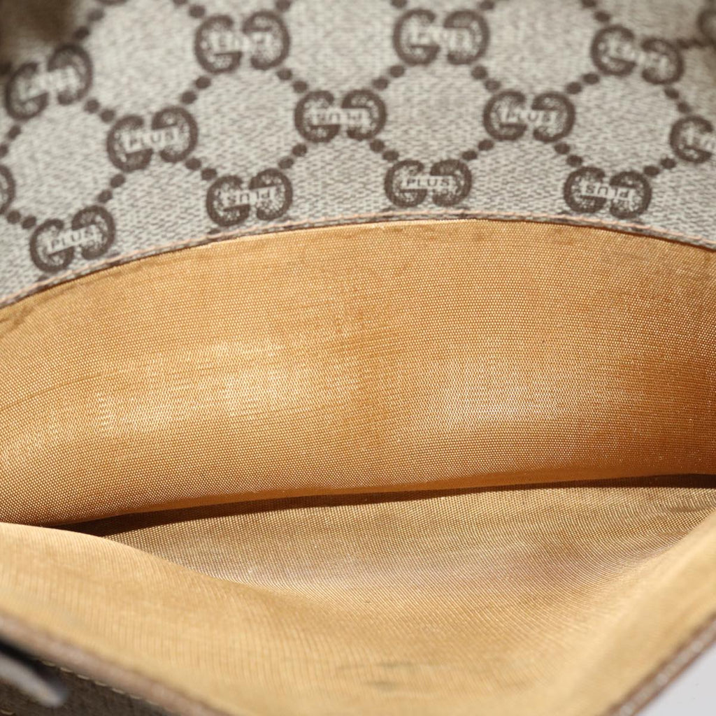 GUCCI GG Plus Canvas Shoulder Bag PVC Leather Beige ro789