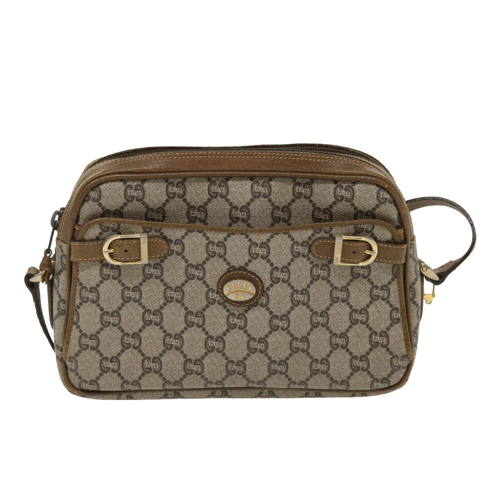 GUCCI GG Plus Canvas Shoulder Bag PVC Leather Beige ro789