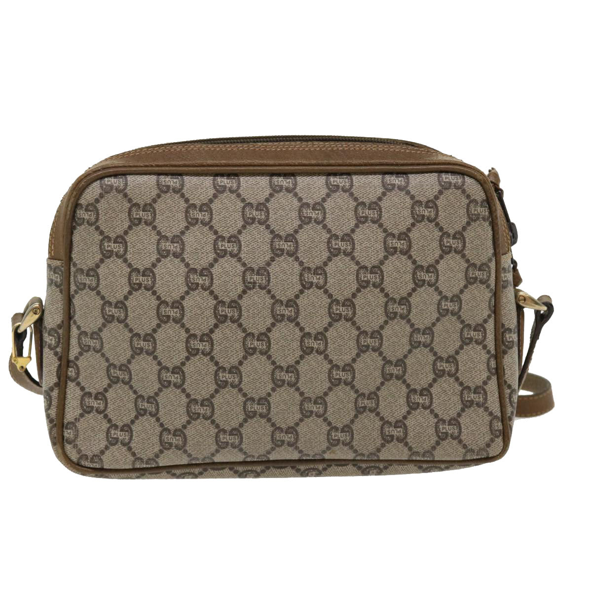 GUCCI GG Plus Canvas Shoulder Bag PVC Leather Beige ro789